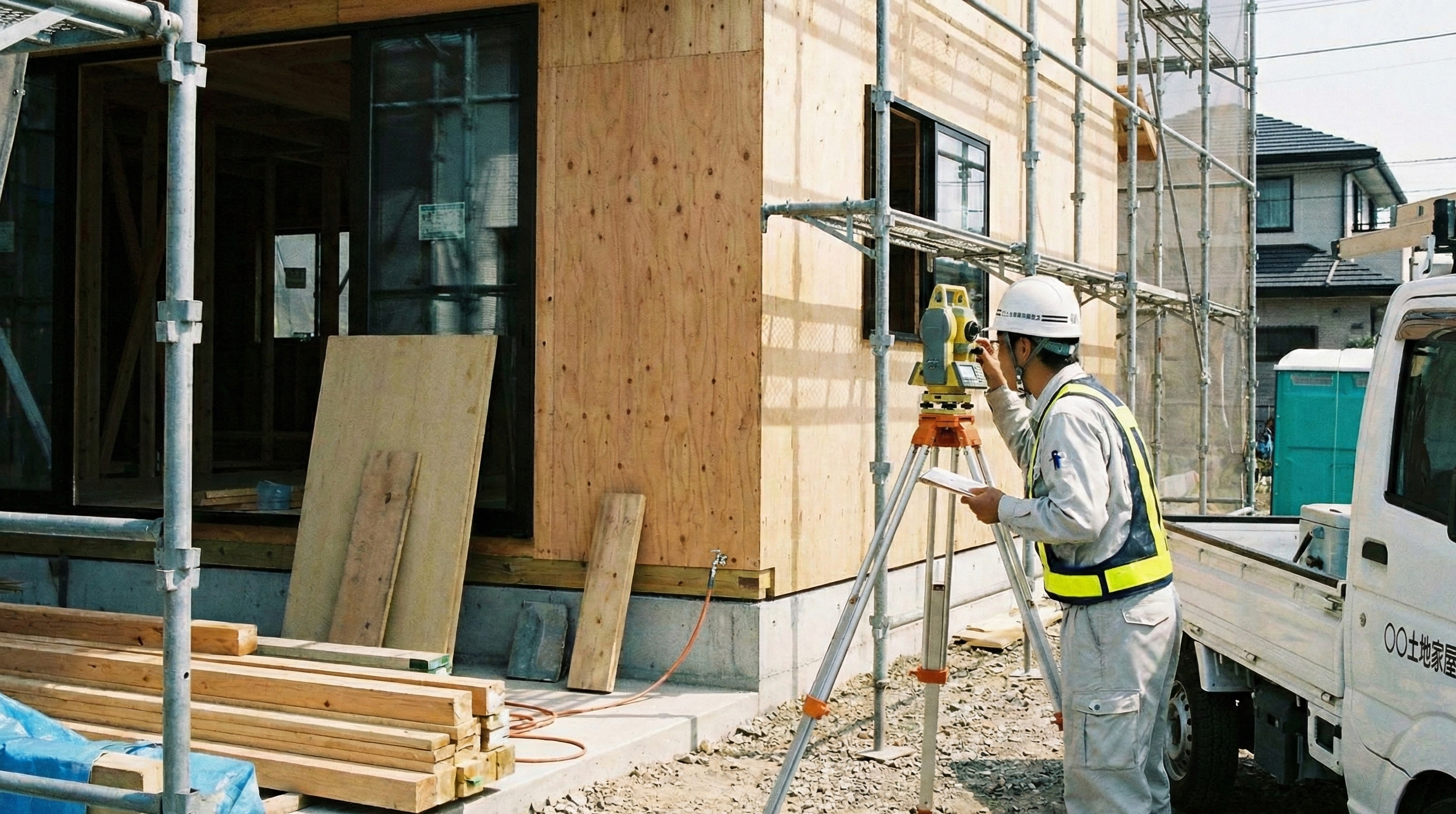 新築建物の現地調査・寸法を測る土地家屋調査士